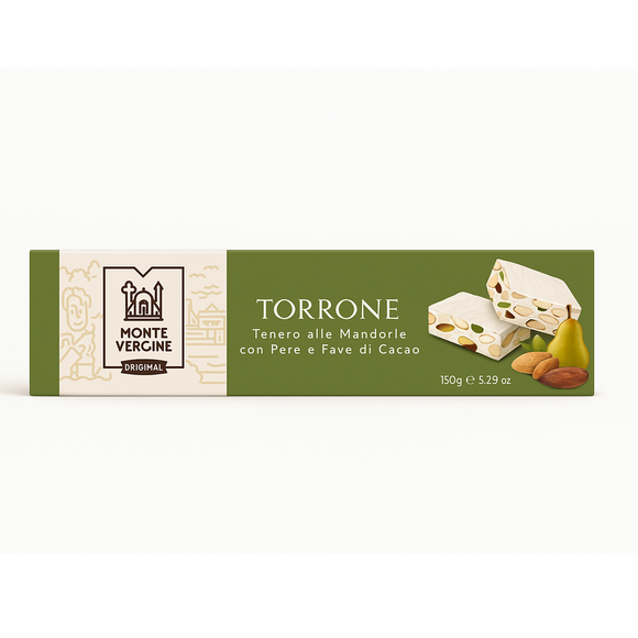 Torrone -  Mandorle con Pere e Fave di Cacao