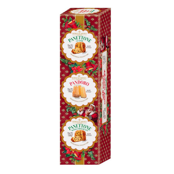 Panettone packaging with festive design on a white background