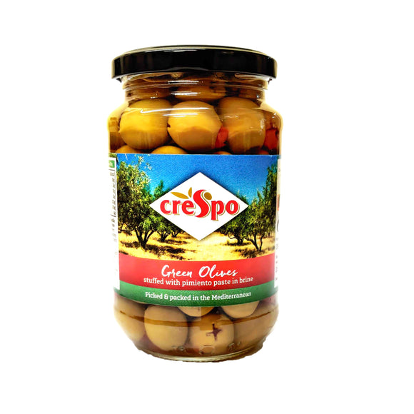 Crespo - Green Olives - Stuffed with Pimiento Paste in Brine-The Italian Shop